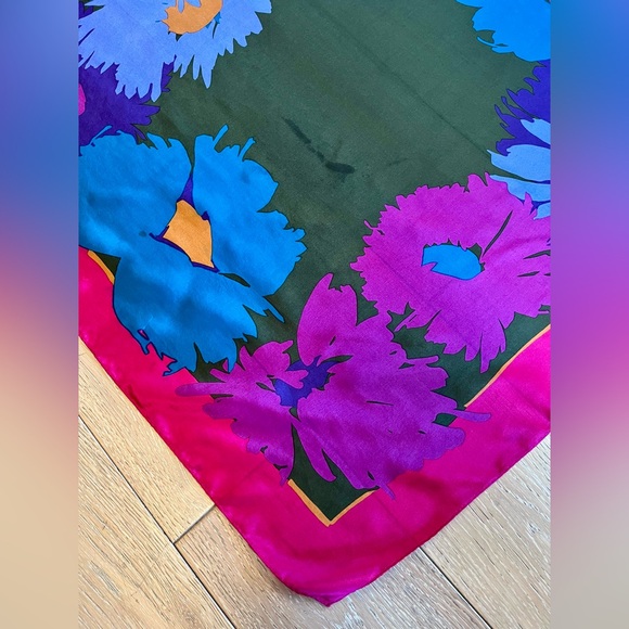BILL BLASS For Barr & Beards Silk Scarf Vintage 70s Abstract Floral Square 30x30 - Picture 9 of 16